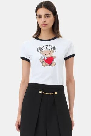 Ganni White Basic Jersey Bear T-Shirt Damengröße Klein