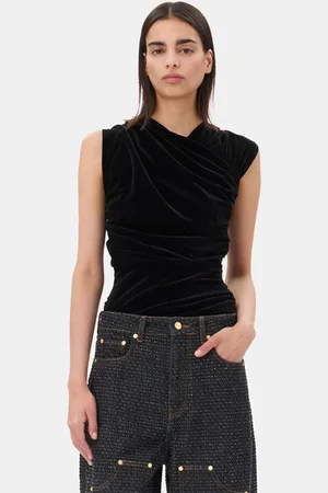 Ganni Velvet Ruched Top Damengröße 36