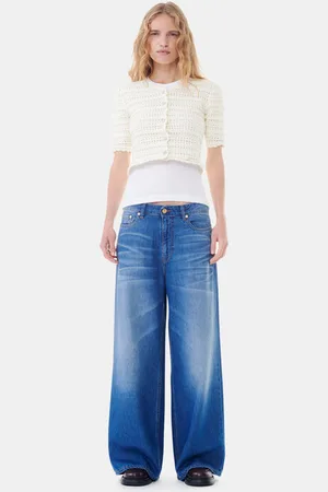 Ganni Blue Denim Wide Jeans in Damengröße 25 Lyocell/Bio-Baumwolle
