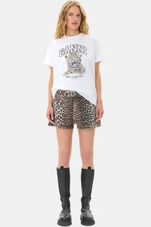 Ganni Jeansshorts mit Leopardenmuster in Mixed Damengröße 28