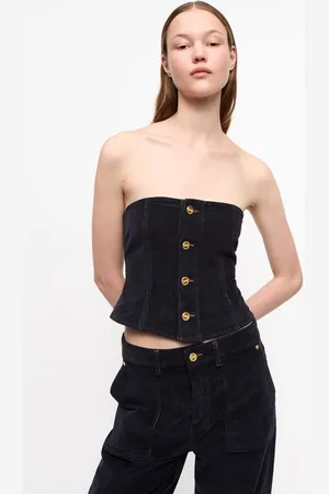 Ganni Blue Washed Corduroy Top in Navy Damengröße 36