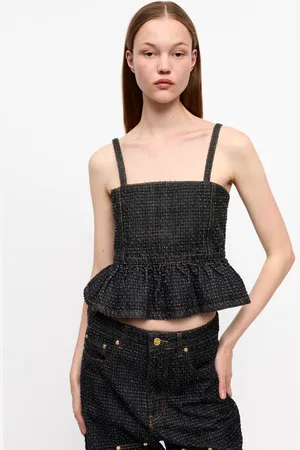 Ganni Fluffy Denim Strap Top Damengröße 36