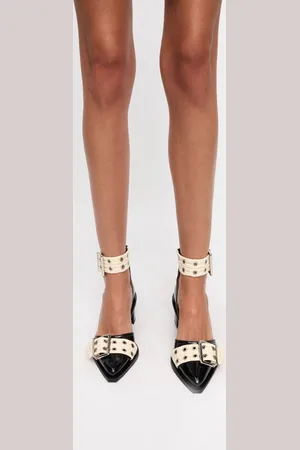 Ganni Black and Off-white Feminine Buckle Open Cut Pumps Damengröße 41 Polyurethane/Recycelte Baumwolle