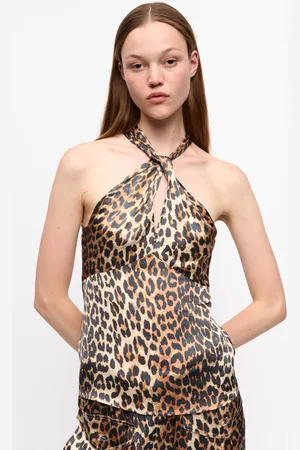 Ganni Print Satin Top in Mixed Damengröße 38 Spandex/Viskose
