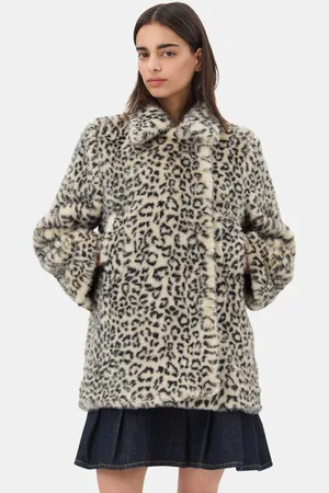 Ganni Leopard Faux Fur Jacke in Damengröße 40 Recycelte Polyester