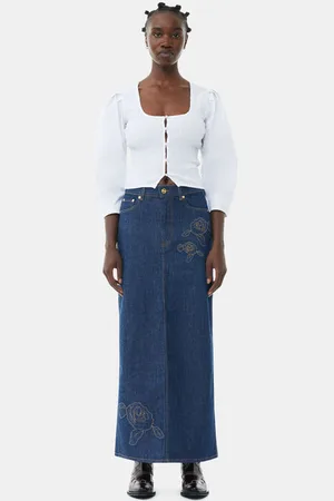 Ganni Denim Rose Maxi Rock in Navy Damengröße 46