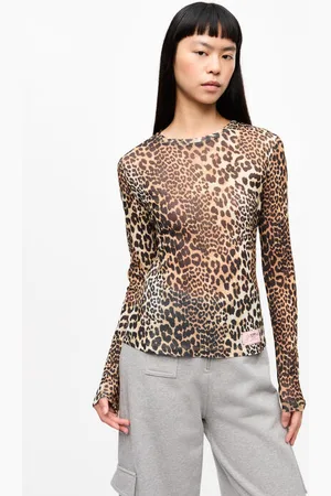Ganni Langärmelige Bluse mit Leopardenprint in Mixed Damengröße 32 Recycelte Polyester
