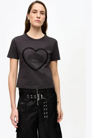 Ganni Schwarzes Heart T-Shirt in Mixed Damengröße Mittel
