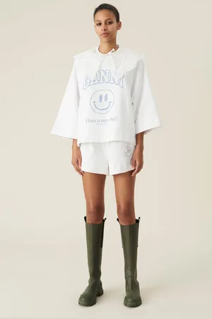 Ganni Isoli Shorts mit Smiley in Blue Damengröße Groß Baumwolle/Polyester/Recycelte Baumwolle