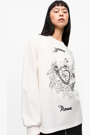 Ganni Weißes, schweres Re-cut Langarmshirt in White Damengröße XL