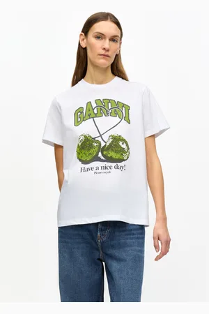 Ganni Weißes, lockeres Basic-T-Shirt Cherry in White Damengröße Mittel