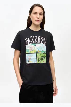 Ganni Schwarzes, lockeres Basic-T-Shirt Teddy in Mixed Damengröße Mittel