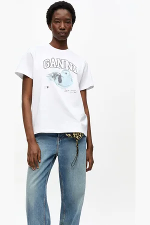 Ganni Weißes, lockeres Basic-T-Shirt Duckie in White Damengröße Klein