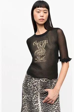 Ganni Schwarzes, transparentes Jacquard-Top in Damengröße Klein