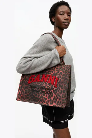 Ganni Rote Canvas-Tragetasche mit Leopardenmuster in Damengröße Einheitsgröße Recycelte Baumwolle