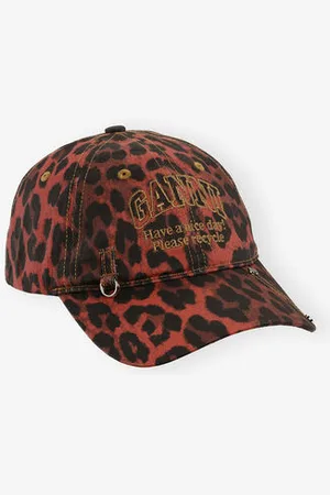Ganni Rote Kappe mit Leopardenmuster in Damengröße Einheitsgröße