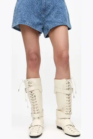 Ganni Weiße, hohe Schnürstiefel mit Ösen in White Damengröße 41/Tencel