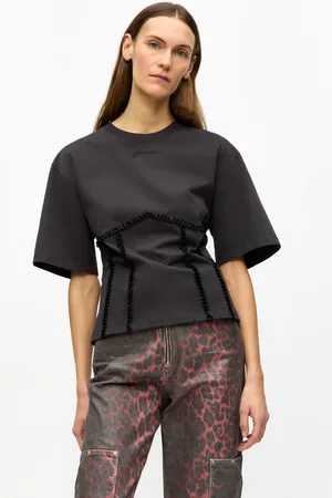 Ganni Schwarzes Baumwoll-T-Shirt mit Rückenschnürung in Mixed Damengröße XL