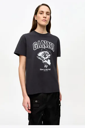 Ganni Schwarzes T-Shirt mit Hexen-Grafik in Mixed Damengröße XS