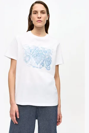 Ganni Weißes Jersey-T-Shirt mit Tattoo-Spitze in White Damengröße 3XL