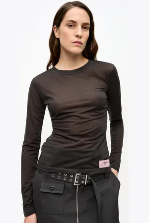 Ganni Schwarzes transparentes Mesh-Longsleeve in Mixed Damengröße 38 Recycelte Polyester
