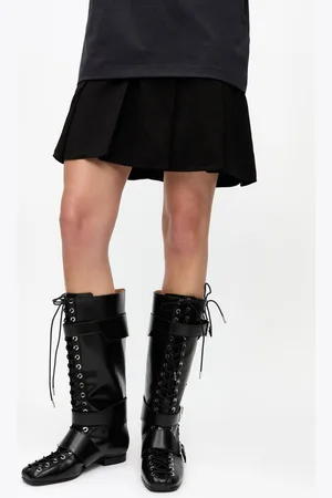 Ganni Schwarze, hohe Crinkle-Schnürstiefel mit Ösen in Damengröße 38/Recycelte Polyester