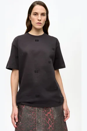 Ganni Schwarzes Strass-T-Shirt in Mixed Damengröße Groß