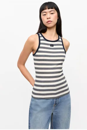 Ganni Gestreiftes Ripp-Tanktop in Navy Damengröße Mittel