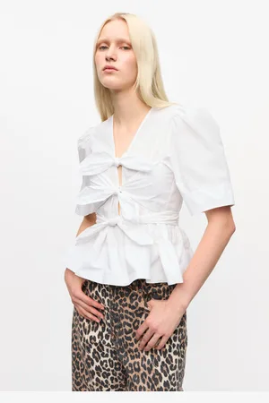 Ganni Weiß gewaschene Bluse mit Bindebändern in White Damengröße 40