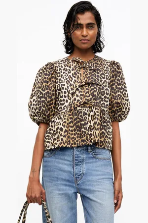 Ganni Cotton Poplin Peplum Tie Bluse in Mixed Damengröße 44