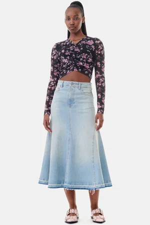 Ganni Light Blue Denim Midirock in Damengröße 32