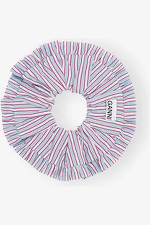 Ganni Braun gestreiftes Rüschen-Scrunchie in Damengröße Einheitsgröße LENZING ECOVERO/Polyamid/Viskose
