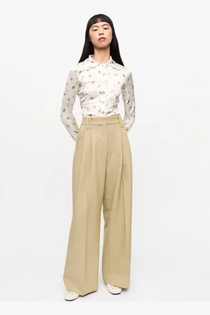 Ganni Beigefarbene Twill-Anzughose mit mittelhoher Taille in Damengröße 34/Viskose