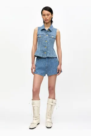 Ganni Blaue flauschige Jeansshorts in Damengröße 27