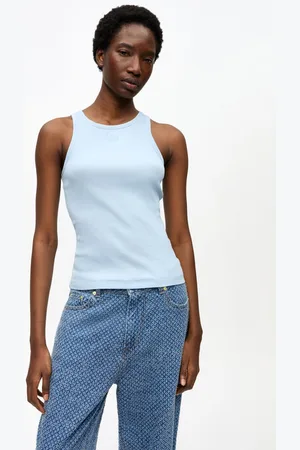 Ganni Blaues Ripp-Tanktop in Damengröße Mittel