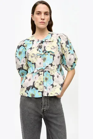 Ganni Geblümte Peplum-Bluse in Mixed Damengröße 32