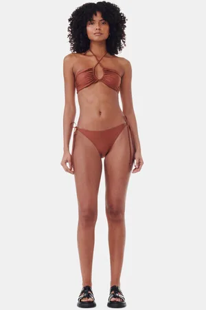 Ganni Brown String Bikini Briefs in Beige Damengröße 42 Nylon/Spandex