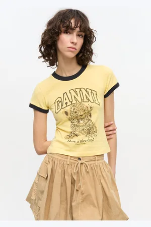 Ganni Gelbes Basic-T-Shirt in Damengröße Klein
