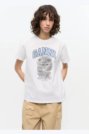Ganni Weißes entspannt geschnittenes Kitty-T-Shirt in White Damengröße Groß