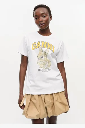Ganni Weißes entspannt geschnittenes Bunny-T-Shirt in White Damengröße XXS