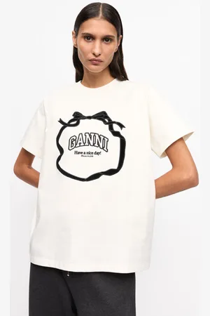 Ganni Off-White Relaxed Bow T-shirt Damengröße XL