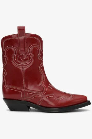 Ganni Red Low Shaft Embroidered Westernstiefel in Damengröße 36