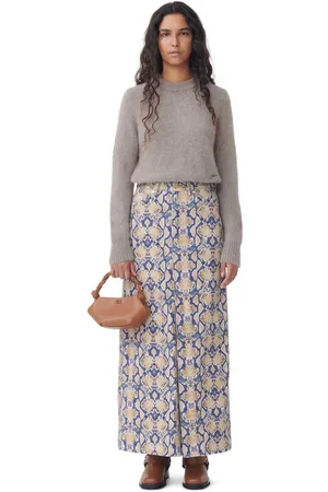 Ganni Snake Printed Denim Maxi Slit Rock in Damengröße 42
