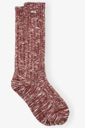 Ganni Burgundy Chunky Cotton Socken in Damengröße Mittel/Groß Bio-Baumwolle/Polyester