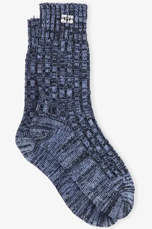 Ganni Blue Melange Ribbed Socken in Damengröße Mittel/Groß Kashmir/Viskose/Wolle