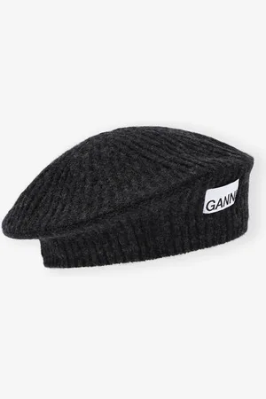 Ganni Wool Rib Knit Baskenmütze in Mixed Damengröße Einheitsgröße