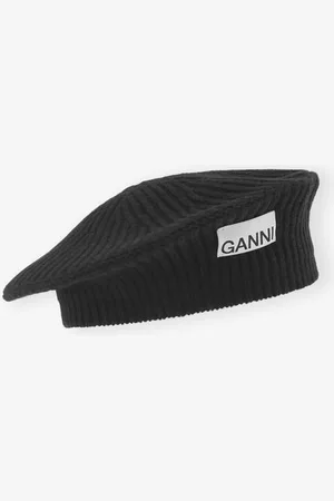 Ganni Wool Rib Knit Baskenmütze in Damengröße Einheitsgröße