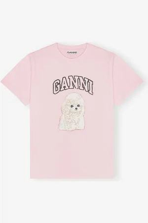 Ganni Rosafarbenes T-Shirt mit Pudel-Print in Damengröße XS