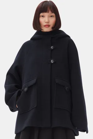Ganni Dark Blue Midi Jacke in Navy Damengröße XXS/XS Polyester/Recycling-Wolle