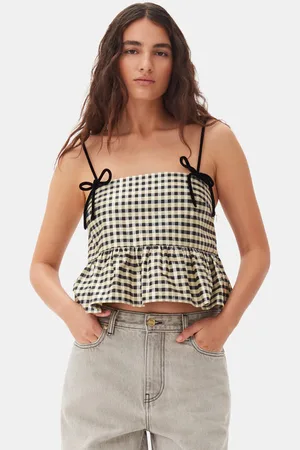 Ganni Shiny Check Jacquard Top in Damengröße 44 Bio-Baumwolle/Polyester